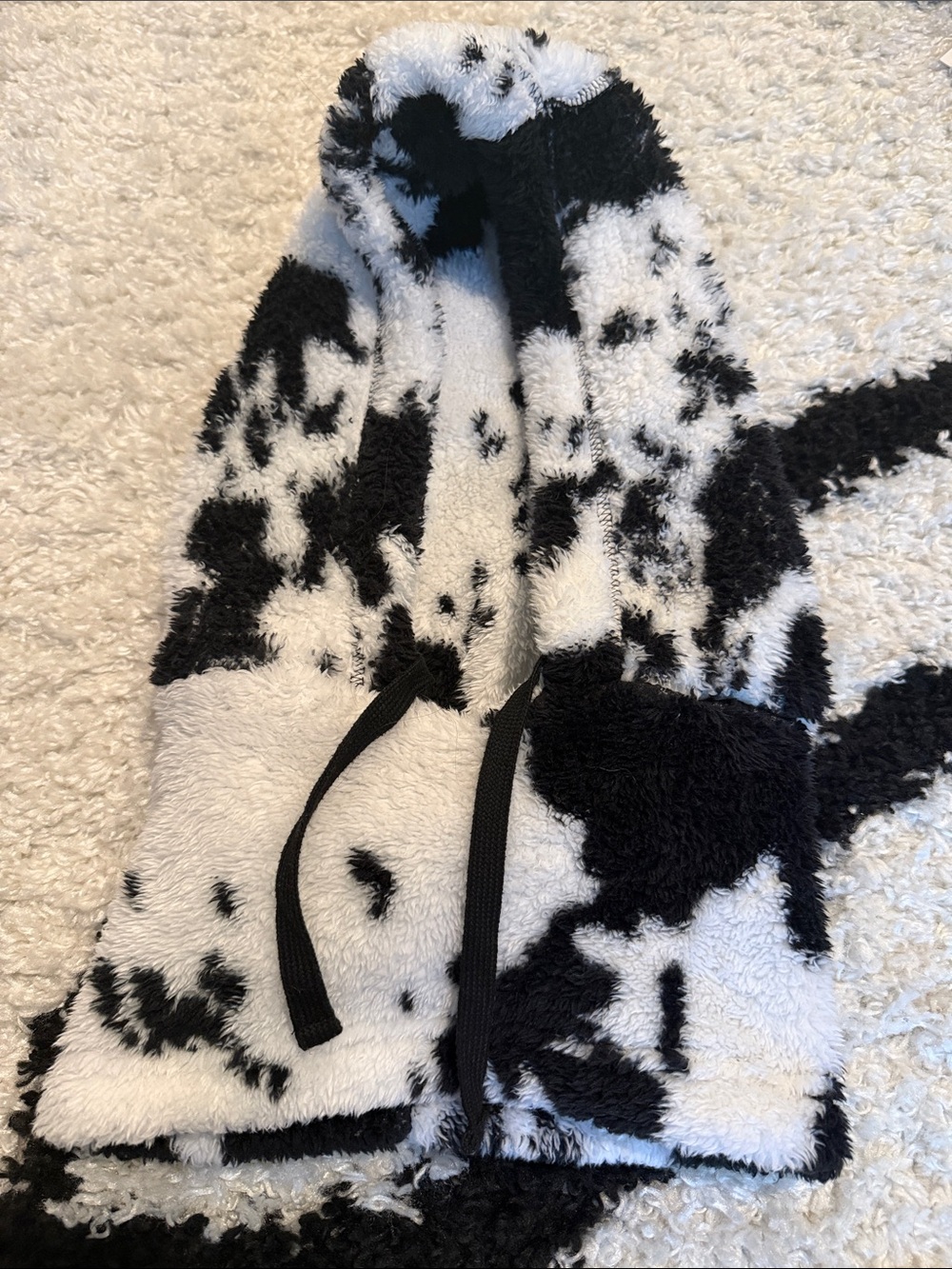 Wildson mountains goods Black & White cow print Sherpa Hood - Winter Accessory